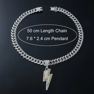 Detail view of iced out lightning pendant cuban chain with 50cm length specifications