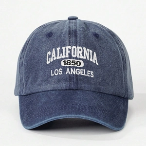 Vintage dark blue washed denim baseball cap with California 1850 embroidery