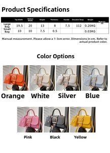 Detailed size chart for the PU leather small square bag with 2-piece set dimensions