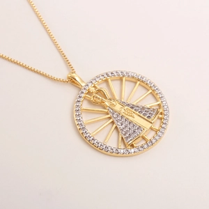 Exquisite 18k gold plated religious necklace with zircon stones and Virgin Mary pendant
