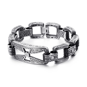 Men Vintage Stainless Steel Bracelet Gothic Punk Cross Hollow Out Heavy Chain Biker Jewelry
