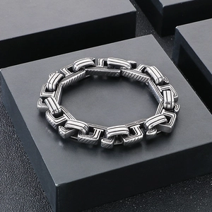 Retro punk style stainless steel men's chain bracelet with vintage silver finish