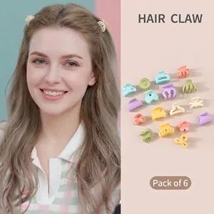 Set of 6 colorful macaron hair claws for women, side fringe clips in varied floral shapes
