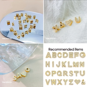 Golden micro-paved crystal alphabet charms A-Z and heart pendants for DIY jewelry
