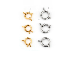 Detail view of 14mm and 17mm gold and silver stainless steel spring clasps for jewelry