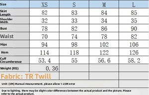 Guide des tailles pour robe courte à volants avec mesures de poitrine, taille et hanches