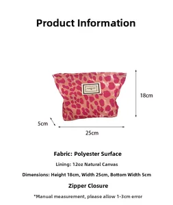 Dettagli della borsa per cosmetici leopardata rosa con cerniera e dimensioni esatte