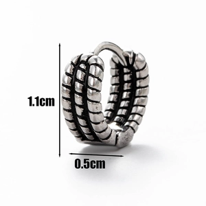 Men's vintage skull letter pattern stainless steel hoop earring with textured finish