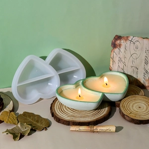 Double heart silicone candle mold for DIY resin crafts and romantic gypsum storage