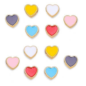 8mm colorful enamel heart beads in various colors with metal frame for DIY jewelry making