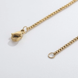 Macro detail of golden box chain texture with a secure lobster clasp closure
