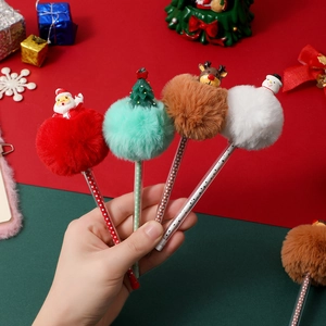 Creative Christmas plush ball ballpoint pens with Santa Reindeer and Snowman toppers