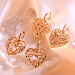 Vintage Heart Drop Earrings Titanium Steel Gold Plated Colorful Zircon Hollow Geometric Dangle Jewelry For Women