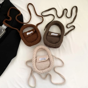 Kids Knitted Shoulder Bag Crochet Mini Crossbody Purse Yarn Woven Flap Handbag Fashion Toddlers Girls Accessories