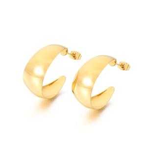 Minimalist thick C-shape gold stainless steel hoop earrings with polished mirror finish