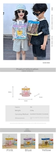 Detailed view of kids' clear PVC backpack dimensions 21x20x11cm with cute tiger print