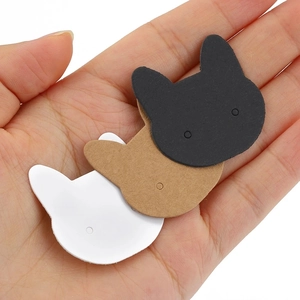 Cute cat-shaped earring display cards in black, brown, and white colors for jewelry packaging
