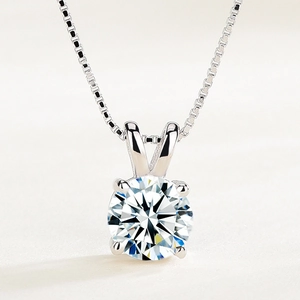 925 Sterling Silver Zirconia Pendant Necklace For Women Four Claw Round CZ Solitaire Clavicle Chain Fashion Jewelry Gift