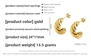 Specifiche dettagliate delle dimensioni per orecchini a corno in acciaio placcato oro 18K