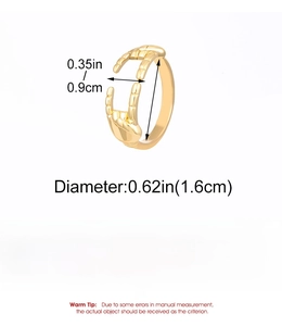 Detailed sizing chart for gold copper open ring with creative hand grasp design