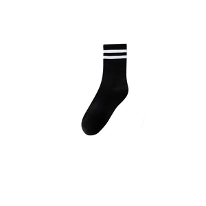 Classic black cotton crew socks with double white stripes in a minimalist sporty style