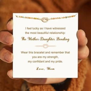 Golden knot bracelet for mother and daughter with enamel beads and message card