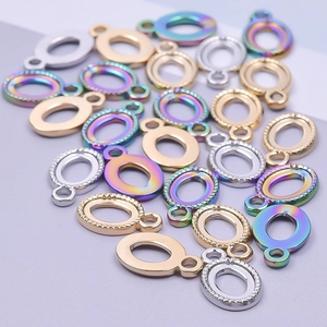 DIY oval stainless steel 18k gold plated pendant charms in gold, silver and rainbow colors