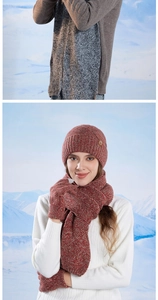 Winter knitted beanie hat, scarf, and gloves set with warm fleece lining for cold weather