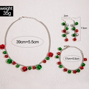 Detailed dimensions of Christmas jewelry set with red and green bells beads