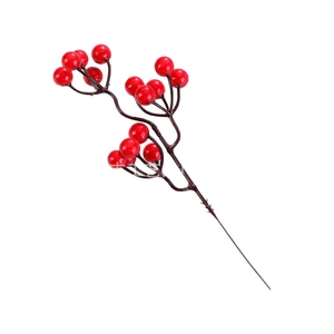 Artificial red holly berries branch with brown stems for home and New Year holiday decor