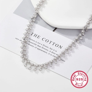 Elegant S925 sterling silver tassel necklace with round zircon pendants for formal banquets
