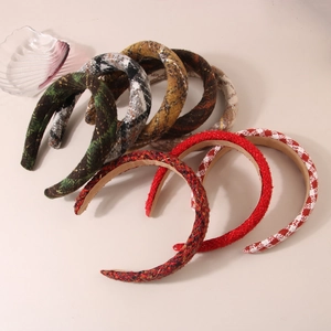 Set of assorted plaid woolen padded headbands for women in vintage autumn winter style