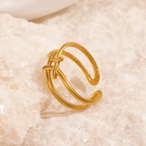 Anello aperto a croce in acciaio inossidabile placcato oro 18K su pietra minerale