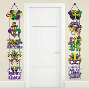 Paper Mardi Gras Carnival Door Hanger Set Purple Green Gold Mask Festive Entrance Hanging Decor For Home Celebration