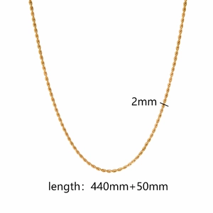 Detail showing 2mm width and 440mm length of 18K gold plated twisted chain necklace