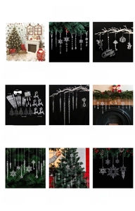 Varios adornos acrílicos de copos de nieve y renos para decoración del árbol