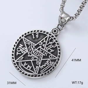 Punk style Nordic Night Graveyard Guard silver pentagram pendant necklace 41x31mm