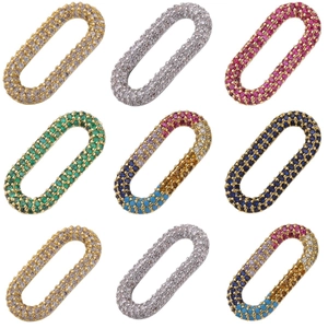Oval copper micro-pave zircon jewelry connectors in gold and silver finishes