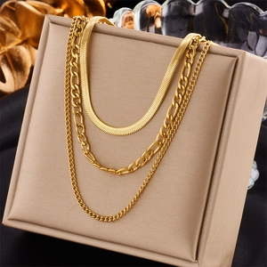 Layered Necklace 18K Gold Plated Stainless Steel Snake Figaro Chain Elegant Minimalist Jewelry For Women Tarnish Free