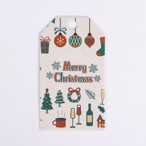 Detailed view of Christmas cardstock gift tags featuring festive Merry Christmas patterns