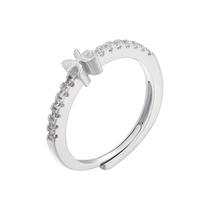 Detail of silver 18K gold plated ring with cross star and fine pave cubic zirconia