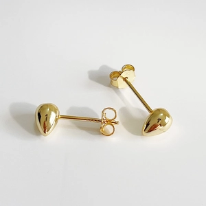 925 Sterling Silver Gold Plated Teardrop Stud Earrings Minimalist Water Drop Bean Shape High Polish Jewelry For Women
