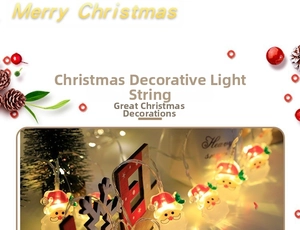 Detail of Santa Claus LED string lights with warm glow for festive indoor Christmas decor