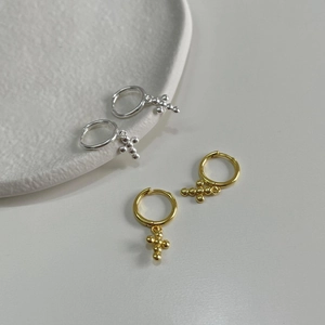 925 Sterling Silver Cross Hoop Earrings Minimalist Beaded Dangle Huggies Jewelry For Women