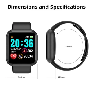 Detailed macro view of black Y68 smart watch showing 36.3mm square dial and silicone strap