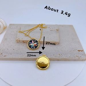 Gold plated compass pendant necklace with colorful enamel and zircon stones