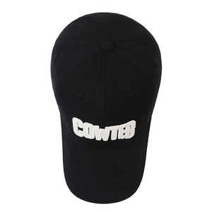 Classic black embroidered baseball cap with white COWTER lettering and curved brim