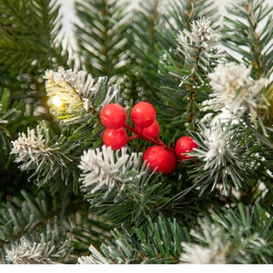 9ft pre-lit Christmas garland with flocked pine needles and red berries for holiday decor