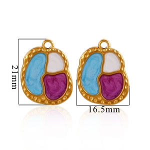 Détail de breloques en émail bleu blanc violet de 21mm x 16,5mm en acier pour bijoux DIY