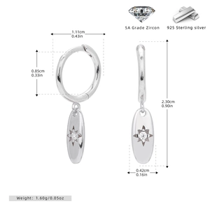Detail of S925 sterling silver hoop earring with star-set 5A zircon oval pendant